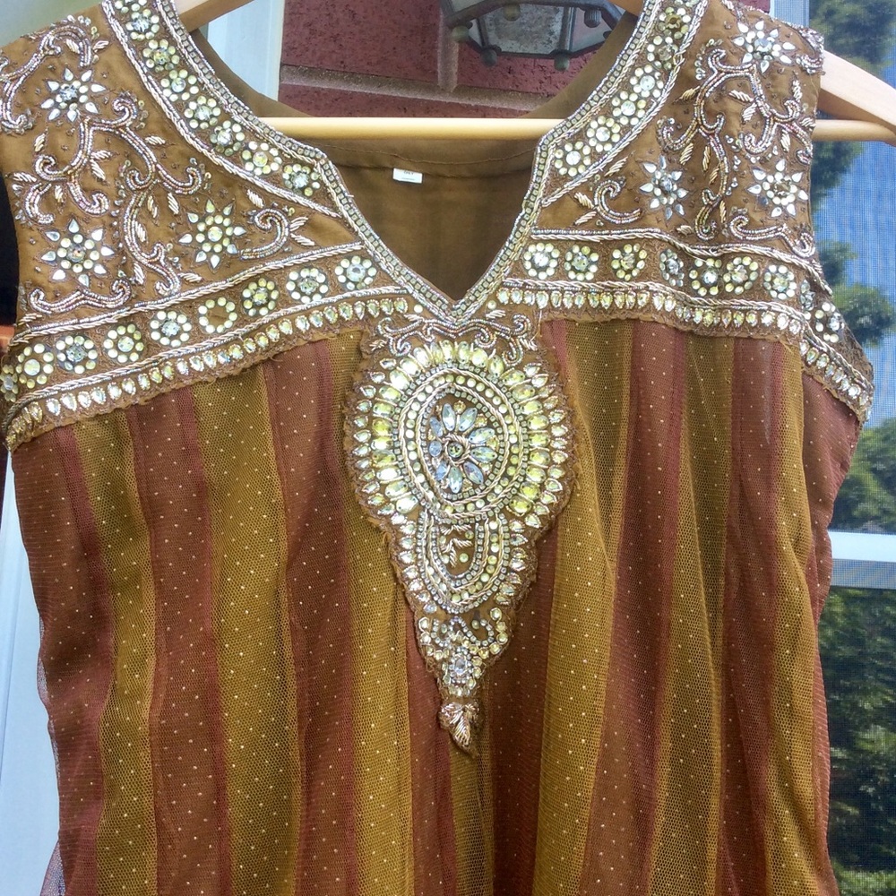 anarkali indian Pakistani long net dress salwar S